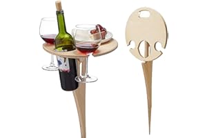 71Nmly Tragbarer Outdoor-Weintisch, rund, zusammenklappbarer Weintisch, Holztisch, Picknicktisch, Campingtisch, Strandtisch, Champagner-Picknicktisch für draußen, Park, Rasen, Strand