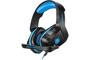 YOTMS Auriculares Gaming, H1 3D Premium Over Ear Cascos Gamer Headset con Micrófono y Control de Volumen para PS4, PS5, Switch, PC, Xbox One, Mac, 5.1 Sonido Estéreo, Regalo para Niños, Azul