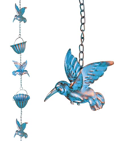 Chaîne De Pluie 2,4 M Avec 12 Oiseaux En Fer - Décoration Jardin Extérieur Gouttière