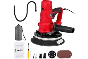 Geevorks Levigatrice per Muro, 850W Levigatrice a Secco Velocità Variabile 1500-2600 Giri al Minuto, Aspirazione Polvere Automatica con Luce a LED, Doppio Manico, Sacco di Raccolta e12 Dischi Abrasivi