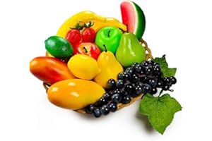 LORIGUN Artificial Fruits Pack, Fake Fruits for Home Decor, Simulation Fruit Set, Party Chirstmas Decortion, Fruit Modle for Photoshoot, Fake Strawberry, Mango, Bananas. Total 14 Pieces/Set