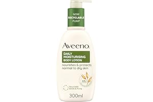 Aveeno Daily Moisturising Body Lotion (300 ml), crema hidratante corporal de absorción rápida con avena y manteca de karité, loción corporal para piel seca