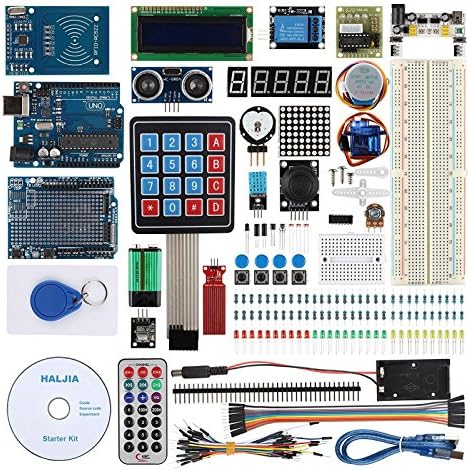 HALJIA Project Ultimate Starter Kit For Arduino UNO R3 MEGA2560 Nano Robot With UNO R3 Board, Temperature Humidity, Heart Rate Sensor, RFID, Water Level, LCD1602, Relay, Ultrasonic.
