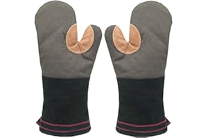 AYADA Dicke Ofenhandschuhe Langer Arm für Große Hände, Leder Baumwolle Backofenhandschuhe Backhandschuhe Topfhandschuhe Oven Gloves Mitts Waschbare für Küchen Kochen Backen (Grau)
