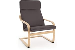 Vinylla Armchair Replacement Cover Made for Ikea Poang Chair (Cushion Design 1, Cotton - Dark Grey)