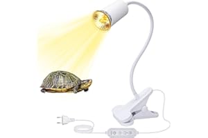 LQUNFIY Lampada Riscaldante per Rettili UVA UVB Lampada Tartarughe Acqua con Timer 360°Luce Flessibile del Morsetto con 240CM Cavo E27 Portalampada in Ceramica per Lucertole Serpenti(Senza lampadina)