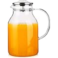 Hiware Glass Pitcher with Lid and Spout - 68 OZ Water Pitcher for Hot/Cold Water & Iced Tea, 18/8 Stainless Steel Lid, High Heat Resistance, 100% Lead-free
