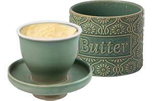 CHINGCOO Beurrier Français en Céramique avec Refroidissement à l’Eau, Pot à Beurre en Porcelaine pour Beurre Frais et Tartinable (Vert, 6.7oz)