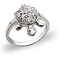 MJ Unisex Pure 92.5 Sterling Silver 925 Good Luck Tortoise/Turtle Finger Ring Embellished with CZs