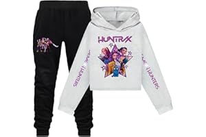 AYOrpeg Hoodie Huntr/x Set Anime Kurzpullover Jogginghose für Mädchen Huntr/x Streetwear Freizeit Outfit Bedruckter Hontrix Pulli Pullover Jogginghose Trendiges K-K-Pop Fan Set