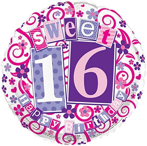 Heart 18" 16th Birthday Foil Helium Balloon (Not Inflated) - Age 16 Girl Hearts