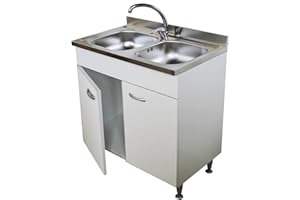 Arredobagnoecucine Mobile cucina 2 ante completo di lavello inox 80, 2 vasche componibile sottolavello