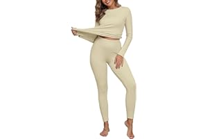 IWOLLENCE Bielizna termiczna zestaw damski topy termiczne i zimowe legginsy warstwa bazowa prążkowany polar damska piżama odzież termiczna