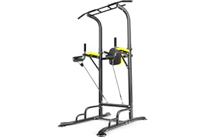 Leiblsufo Power Tower Fitnessgeräte für Zuhause, Dip Station Klimmzugstange Freistehend for Home Gym, Gelb Pull Up Bar Höhenverstellbar 155-240 cm | Max 160KG