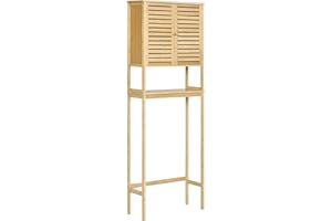 kleankin Mueble de Bambú sobre Inodoro Armario Alto para Lavadora con 2 Puertas 1 Balda Interior y 1 Estante de Almacenaje para Baño 60x23x173 cm Natural