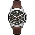 Fossil mens quartz watch, black chronograph display and leather strap - fs4813ie , brown