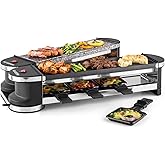 Verwöhne Dich mit Zartschmelzendem, Köstlichem Käse, Klarstein Raclette-Tischgrill mit 2 Grillflächen, 8 Pfännchen und Schabe