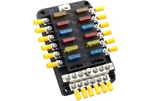 T TOCAS 12 Way Fuse Box with Negative Bus Bar 12V 24V DC Blade Fuse Blocks 12 Circuits Fuse Box Holder for Automotive Boat SUV RV Van
