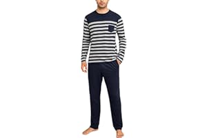 Irdcomps Pijamas Hombre Invierno Conjuntos cálidos de algodón de Invierno Manga Larga Cuello Redondo de Ropa de Dormir Ropa de salón Dos Piezas