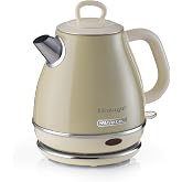 Ariete Vintage Electric Kettle 1 Liter Beige 2868/03 - Stainless Steel, Retro Kettle, 1630 Watt, Auto Power Off, Cable