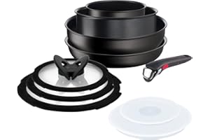 Lagostina Ingenio Intensive Pro, Set 10 Pezzi, 4 Corpi Pentola, 3 Coperchi in Vetro, 2 Coperchi in Plastica e Manico Rimovibile, Rivestimento in Titanio,per Tutte le Fonti di Calore Inclusa Induzione