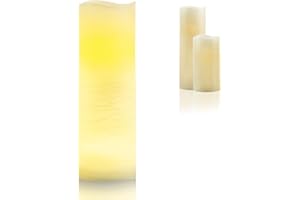 Flower Power Schlaraffenland LED Kerze MEDIA groß | 10x30 cm | Echtwachs | Creme | led kerzen | led kerzen flackernde flamme | led kerzen mit timer | Batteriebetrieben |