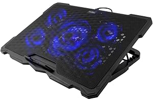 CoolBox Base refrigerante portatile fino a 17,3", con 5 ventole silenziose LED con regolatore di velocità, leggio regolabile a 4 posizioni, cavo USB 60 cm, colore nero