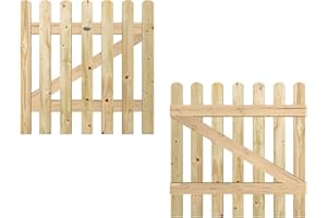 PREMIER GARDEN SUPPLIES Rounded Wicket Picket Garden Wood Timber Gate Height: 3ft (90cm/900mm) x Width: 3ft (90cm/900mm) Palisade Pathway Pedestrian Smooth Planed Pressure Treated without any hinge packs.