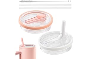 LOOHAOC Stanley Cup 2 sztuki, zapasowe pokrywki wielokrotnego użytku ze słomką, ze szczotką, szczelne i pyłoszczelne, z pokrywką