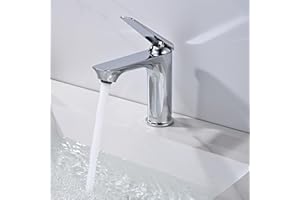 DETBOM Miscelatore Monocomando per Lavabo Bagno - Rubinetto Moderno Cromo con Aeratore Rimovibile, Flessibili 3/8" 50cm (Acqua Calda/Fredda), Installazione Rapida- Per Lavandino Bagno Casa