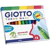 GIOTTO Turbo Maxi, Super Washable Markers, Maxi Tip, 5 mm Tip, Assorted Colors, 12 Count