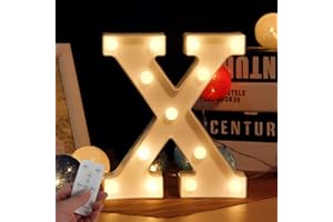WHATOOK,; Lettre LED lumineuse en forme de lettres de l'alphabet avec minuterie sans fil et télécommande à intensité variable pour anniversaire, fête, mariage, vacances, maison, bar (lettre X)