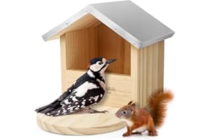 WILDLIFE HOME Großes Robustes Vogel-Futterhaus speziell auch für große Vögel wie Spechte, Elstern und Eichhörnchen & Co. I Aus Massivholz mit Metall-Dach, Futterstation, Vogelhaus, Futterspender