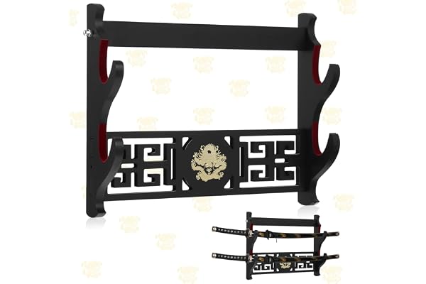 Z-fiber Support Mural épée Porte-épée présentoir rembourré Katana Wakizashi Genji et samouraï épées Motif Dragon,2 Tier