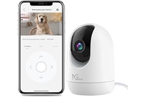 NGTECO Telecamera di sicurezza per interni, sorveglianza mobile a 352°, visione notturna HD 1080p a 2,4 GHz, compatibile con Alexa e Google Assistant