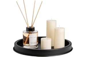 ANBOXIT Decorative Tray, Candle Trays Decorative, Black Round Perfume Plate, Metal Decor for Coffee Table, 30 cm