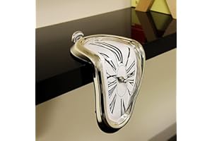 SHALWINN Novelty Melting Clock, Creative Modern Wall Clock, Retro Twisted Melted Time Clock for Home Kitchen Office Table Decoration (Silver)