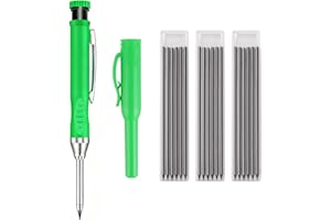 Cisyia 4 Pcs Set Work Pencils for Builders, Metall Carpenter Pencil with Carpenters Pencil Sharpener and Refills, Pica Construction Joinery Tools Pro Deep Hole Pencils for Deep Hole Marker