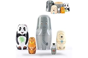XLWEN Poupées Gigognes Animaux en Bois, 5 Pièces Poupées Empilables pour Fêtes et Festivals