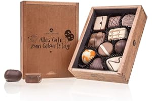 ‎CHOCOLISSIMO CHOCOLISSIMO - Pralinen Geschenk zum Geburtstag - Kleines Geburtstagsgeschenk für Frauen, Männer - 10 Stück in Holzbox - mit Alkohol - Alles Gute zum Geburtstag, Schokolade Geschenk, Geschenkidee
