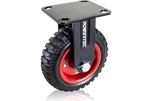 POWERTEC 6 Inch Caster Wheels, Heavy Duty Fixed Plate Casters with Rubber Knobby Tread for Workbench, Dolly, Cart, Trolley, Wagon and Chicken Coop, Large Rubber Castor Wheels, 1PK (17052V)