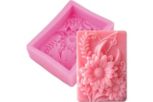 WANDIC Molde de silicona para jabón, 1 pieza molde rectangular para jabón con flor de girasol para decoración artesanal de jabón DIY