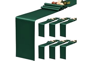 YMHPRIDE 6 Pack Emerald Green Satin Table Runner, 12x72 Inch Long Silk for Wedding Party, Birthday Banquet Decoration - Emerald Green