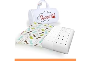 RUGUIES- Almohada para Niños de Viscoelástica, Hipoalergénica y Transpirable- Cojín Infantil-Funda Lavable de Algodón 100%-Oeko-Tex- 1 a 10 años XL (58x32x 5-7cm)- Bolsa Viaje Incluída.