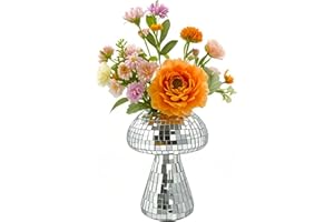QIUMYANLOD Champignon Boule a Facette Vase,Champignon Pot de Fleur Disco,Argenté Miroir Verre Vase Champignon Disco Pot a Crayon, Jardinière Boule a Facette Déco Terrarium Hydroponique Station Propagation