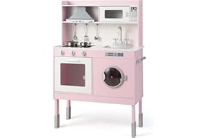 DREAMADE Cuisine Enfant avec Accessoires, Jouet d’Imitation de Cuisine avec Hotte, Machine à Laver, Évier Vrais Sons et Lumières, Ensemble de Jeu de Cuisine, Cadeau pour 3+Ans (Rose S)