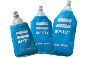 FITLY FLASKS Combo – 3 flasques souples pour hydratation pendant la course à pied, la randonnée, le cyclisme, l'escalade – Bouteilles d'eau pliables (5-95-150-250-400ml) – Bleu
