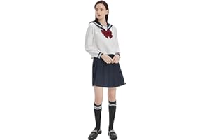 DRGE Uniforme JK Costume de Marin Japonais Classique Uniforme Scolaire Fille Costume Marin Bleu Marine Haut à Manches Longues et Jupe Ajustable Convient aux Filles