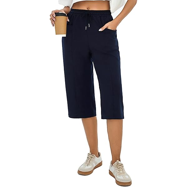 Voqeen Damesbroek, casual katoenen linnen broek, zomerbroek met trekkoord en elastische taille met zakken, lichtgewicht, comfortabele, rechte broek, Grijs, L
