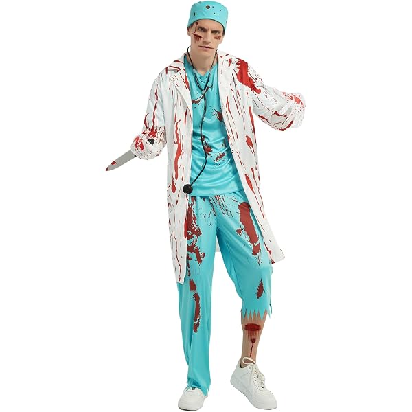 Zombie-Chirurg Kostüm Für Erwachsene – Inkl. Hemd, Hose, Hut & Maske, Größe M (48-50), Perfekt Für Halloween & Gruselpartys